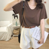 2025 short - sleeved women's T-shirt ins stylish v - neck tops for women new summer online celebrity slim top - Negative Apparel