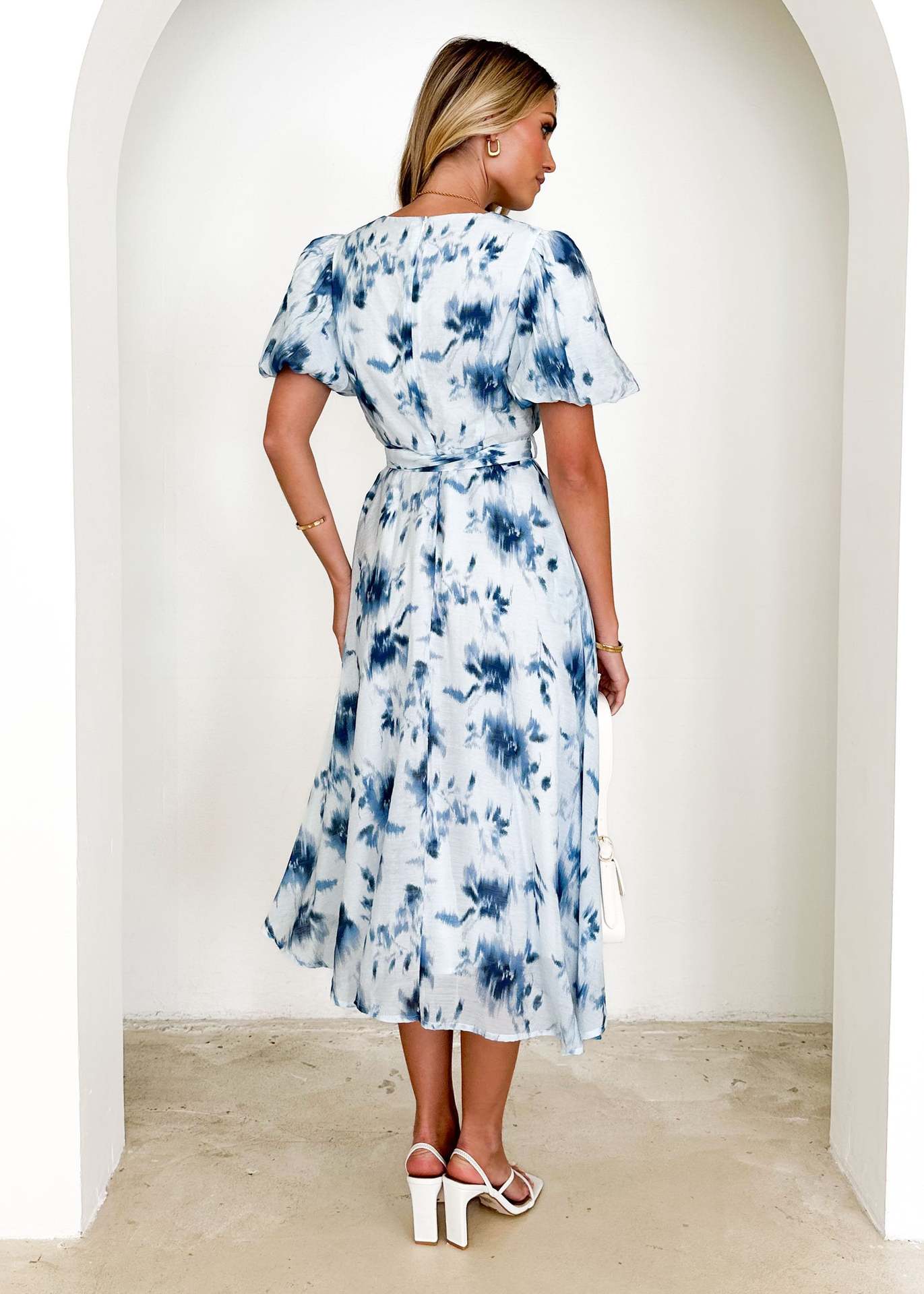 2025 Spring and Summer Long Women's Clothing Puff Sleeves High - end Printed Sxy Style Women's Clothing V - neck Dress Women - Negative Apparel