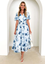 2025 Spring and Summer Long Women's Clothing Puff Sleeves High - end Printed Sxy Style Women's Clothing V - neck Dress Women - Negative Apparel