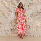 2025 spring and summer new fresh and elegant floral large swing backless design dress - Negative Apparel