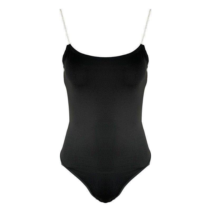 2025 Summer New Women's Diamond Chain Slim Fit Top Sexy Low - cut Suspender Bodysuit - Negative Apparel