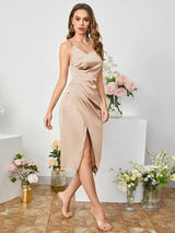 American satin sling slit party dress - Negative Apparel