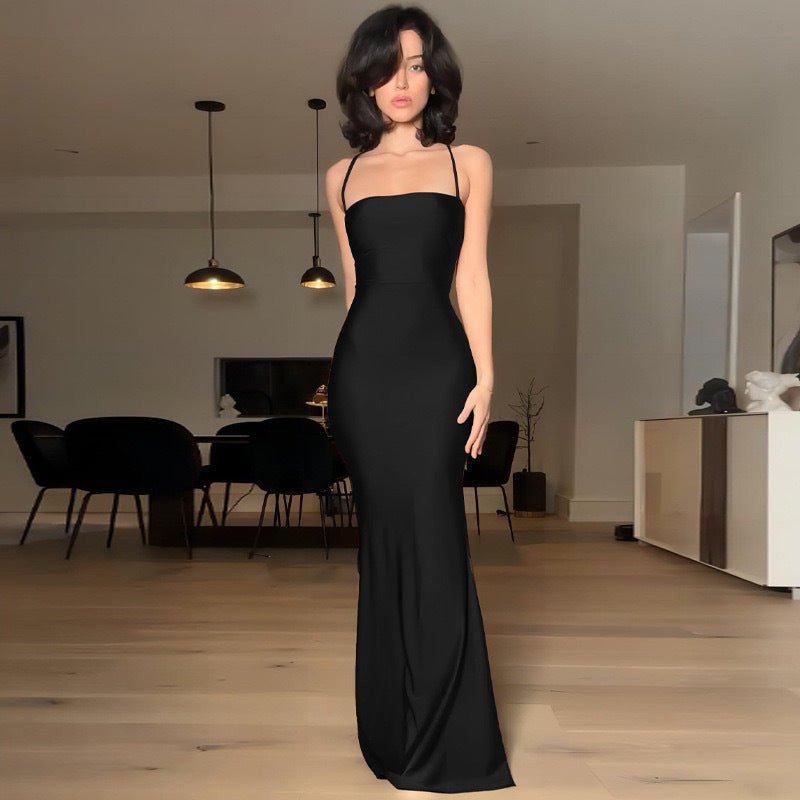 American spring new long dress backless lace - up chest wrap dress - Negative Apparel
