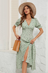 American summer printed button waist floral dress female - Negative Apparel