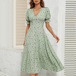 American summer printed button waist floral dress female - Negative Apparel