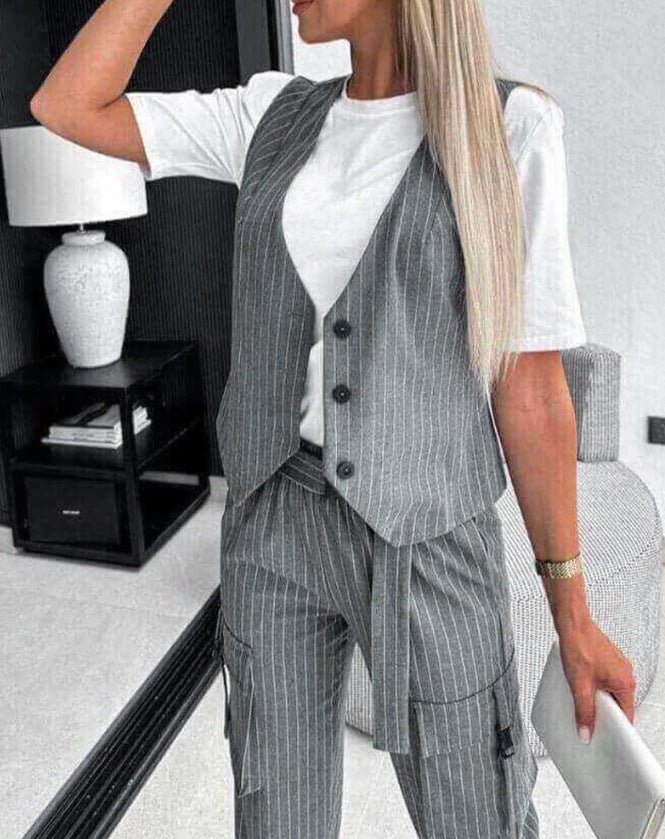 Casual striped printed vest suit women's - Negative Apparel