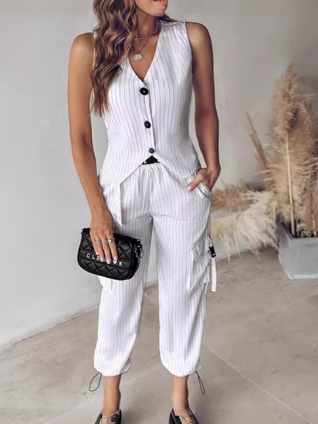 Casual striped printed vest suit women's - Negative Apparel