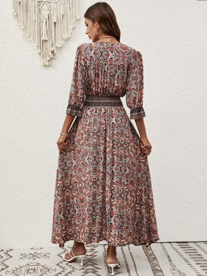 Cotton three - quarter sleeve waisted Bohemian leisure vacation beach dress - Negative Apparel