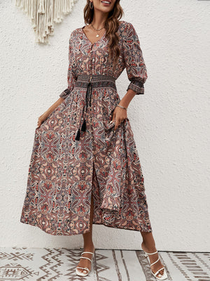 Cotton three - quarter sleeve waisted Bohemian leisure vacation beach dress - Negative Apparel