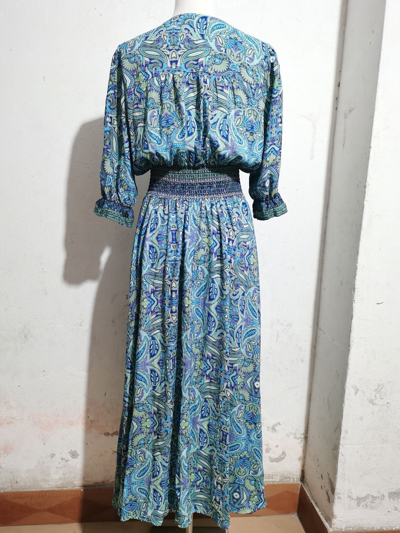 Cotton three - quarter sleeve waisted Bohemian leisure vacation beach dress - Negative Apparel
