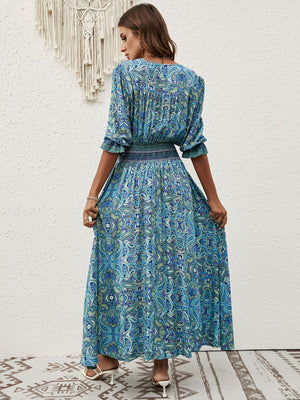 Cotton three - quarter sleeve waisted Bohemian leisure vacation beach dress - Negative Apparel