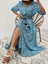 Cotton three - quarter sleeve waisted Bohemian leisure vacation beach dress - Negative Apparel