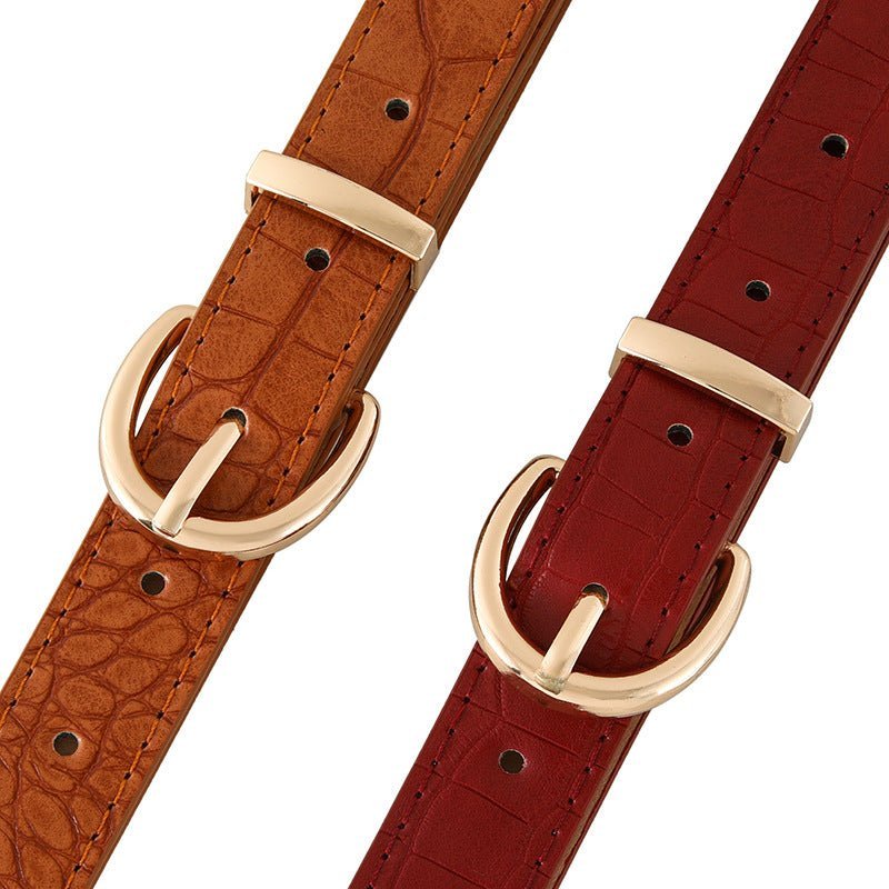 Croco - dile pattern retro large gold buckle fashionable ladies pin buckle belt versatile trend casual jeans belt - Negative Apparel