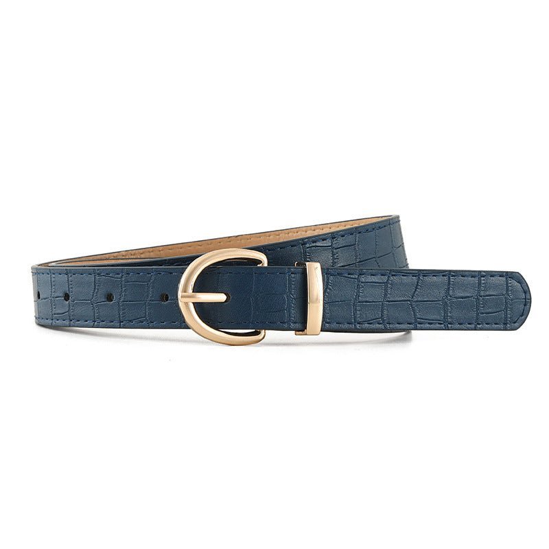 Croco - dile pattern retro large gold buckle fashionable ladies pin buckle belt versatile trend casual jeans belt - Negative Apparel