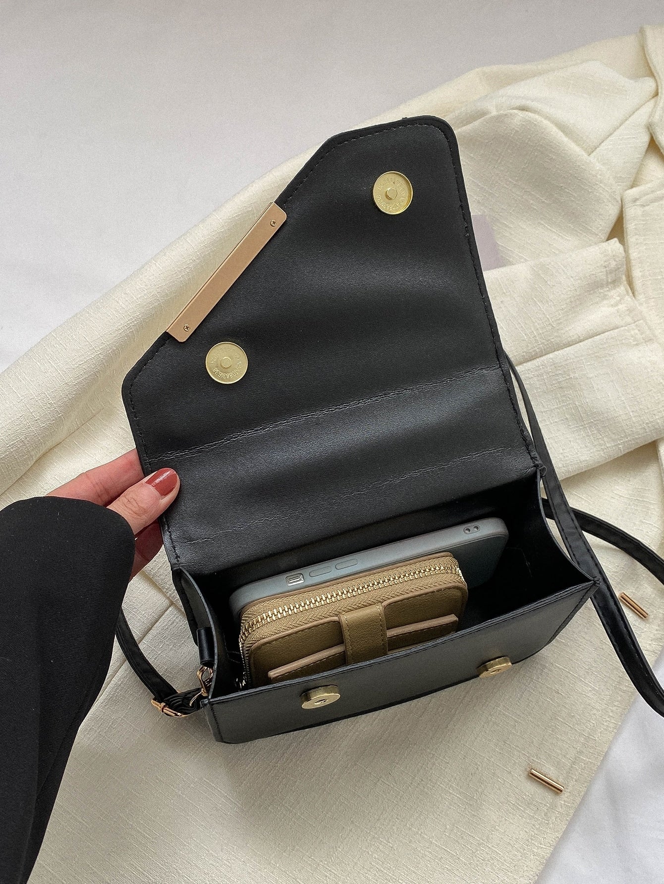 Elegant Portable Mini Stylish Flap Top Handle Bag With Adjustable Shoulder Strap For Female,For Lady Best Personalized Gifts For Women, Mom & Girlfriends - Negative Apparel