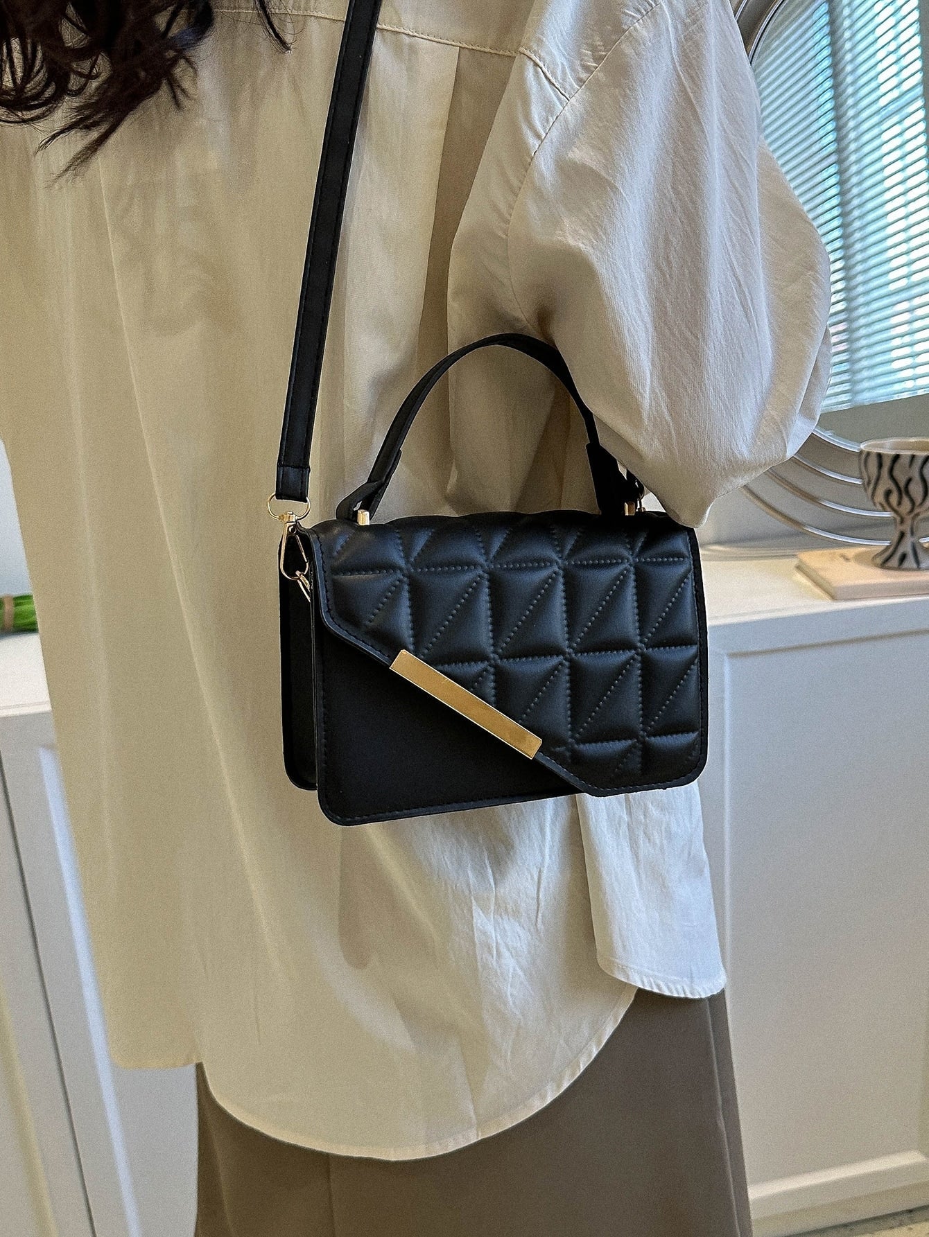 Elegant Portable Mini Stylish Flap Top Handle Bag With Adjustable Shoulder Strap For Female,For Lady Best Personalized Gifts For Women, Mom & Girlfriends - Negative Apparel