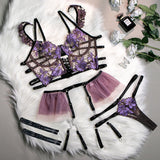 Embroidered flowers gathered cute metal pendant four - piece set - Negative Apparel