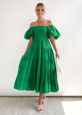 European spring and summer new trendy one - shoulder printed puffy dress bubble sleeve dress - Negative Apparel