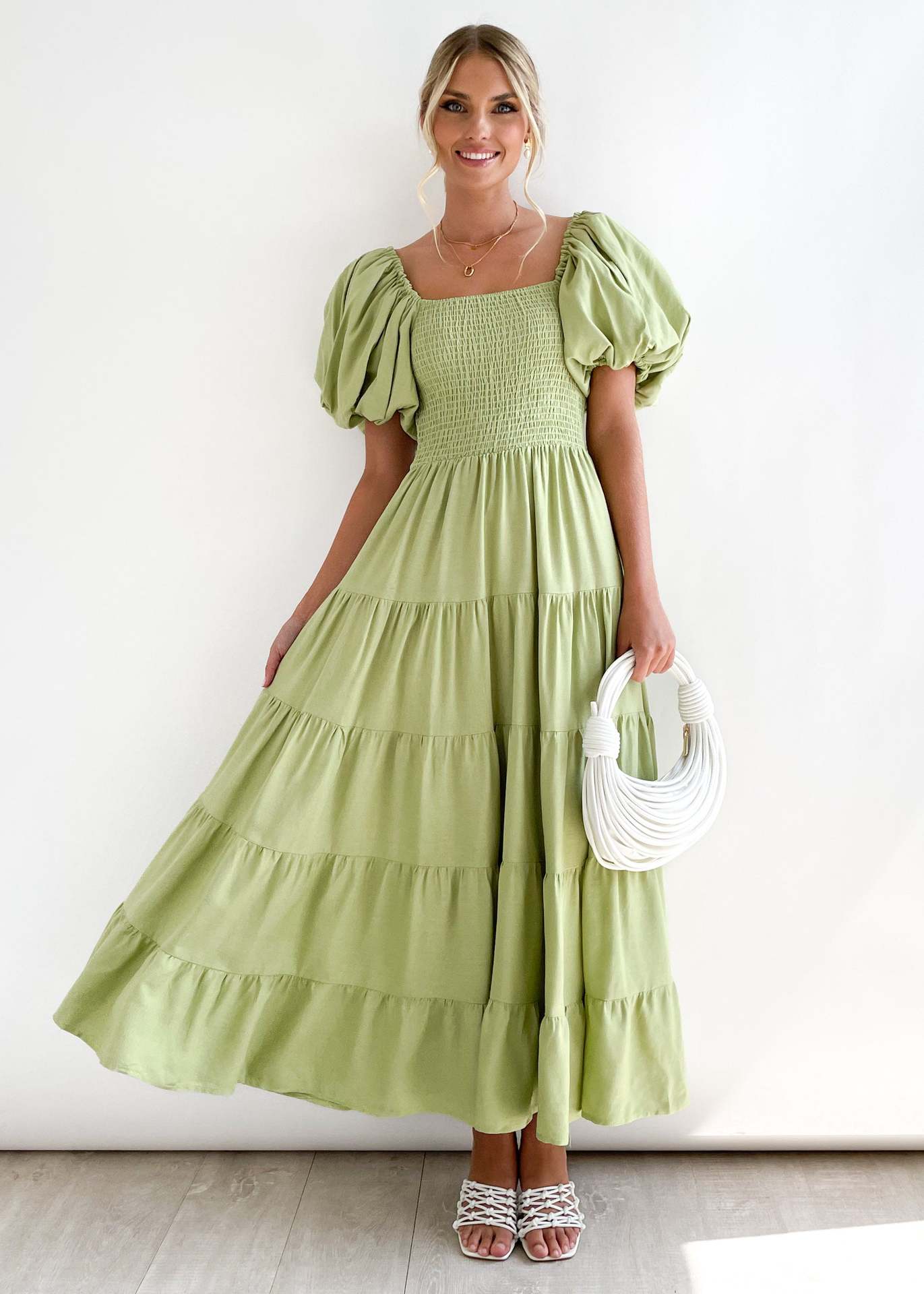 European spring and summer new trendy one - shoulder printed puffy dress bubble sleeve dress - Negative Apparel