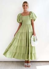 European spring and summer new trendy one - shoulder printed puffy dress bubble sleeve dress - Negative Apparel