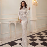 Evening dress banquet sequin round neck long sleeve dress bridesmaid dress - Negative Apparel