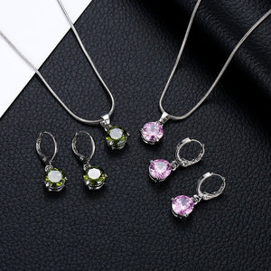 Fashionable and popular jewelry set, elegant diamond zircon necklace, earrings and ring combination set, bridal party accessories - Negative Apparel
