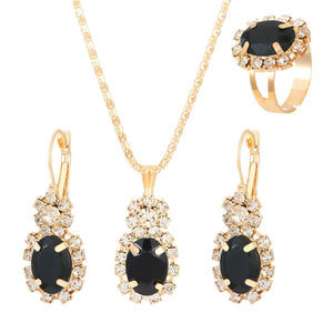 Fashionable and popular jewelry set, elegant diamond zircon necklace, earrings and ring combination set, bridal party accessories - Negative Apparel