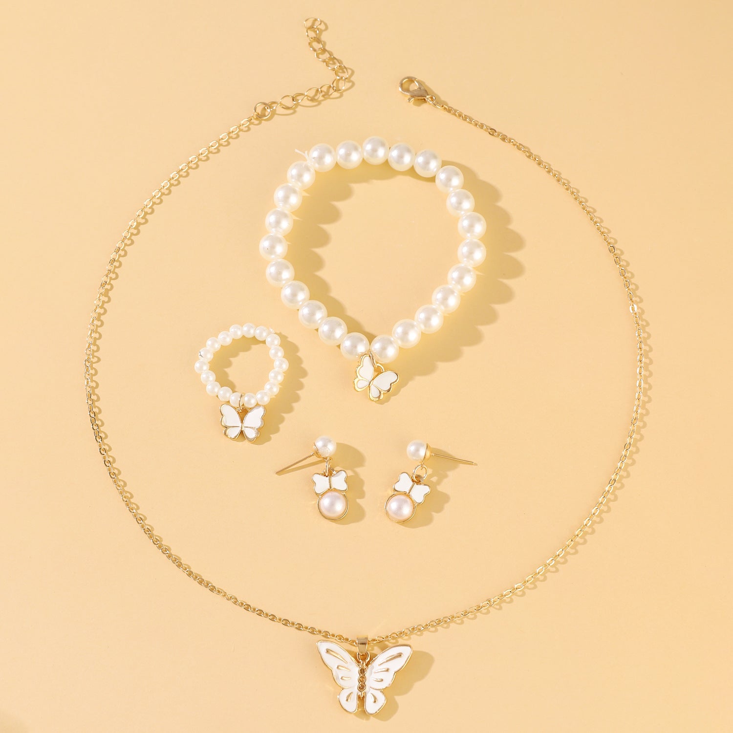 Fashionable and popular jewelry set, elegant diamond zircon necklace, earrings and ring combination set, bridal party accessories - Negative Apparel