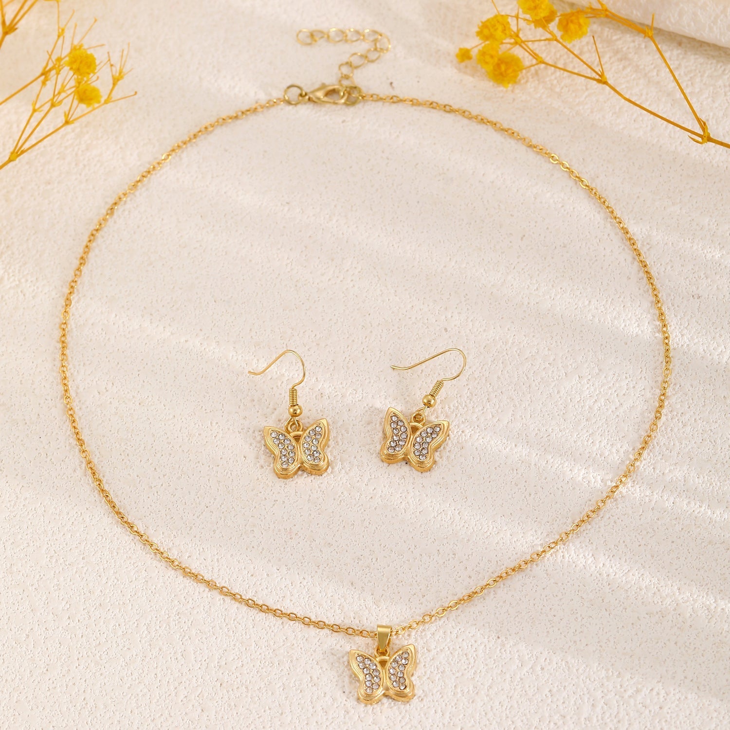 Fashionable and popular jewelry set, elegant diamond zircon necklace, earrings and ring combination set, bridal party accessories - Negative Apparel