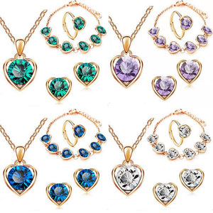 Fashionable and popular jewelry set, elegant diamond zircon necklace, earrings and ring combination set, bridal party accessories - Negative Apparel