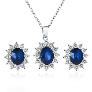 Fashionable and popular jewelry set, elegant diamond zircon necklace, earrings and ring combination set, bridal party accessories - Negative Apparel