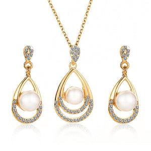 Fashionable and popular jewelry set, elegant diamond zircon necklace, earrings and ring combination set, bridal party accessories - Negative Apparel