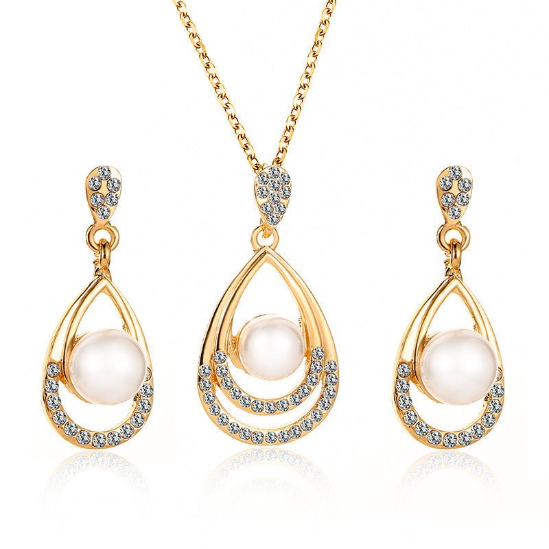 Fashionable and popular jewelry set, elegant diamond zircon necklace, earrings and ring combination set, bridal party accessories - Negative Apparel