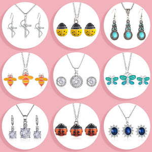 Fashionable and popular jewelry set, elegant diamond zircon necklace, earrings and ring combination set, bridal party accessories - Negative Apparel