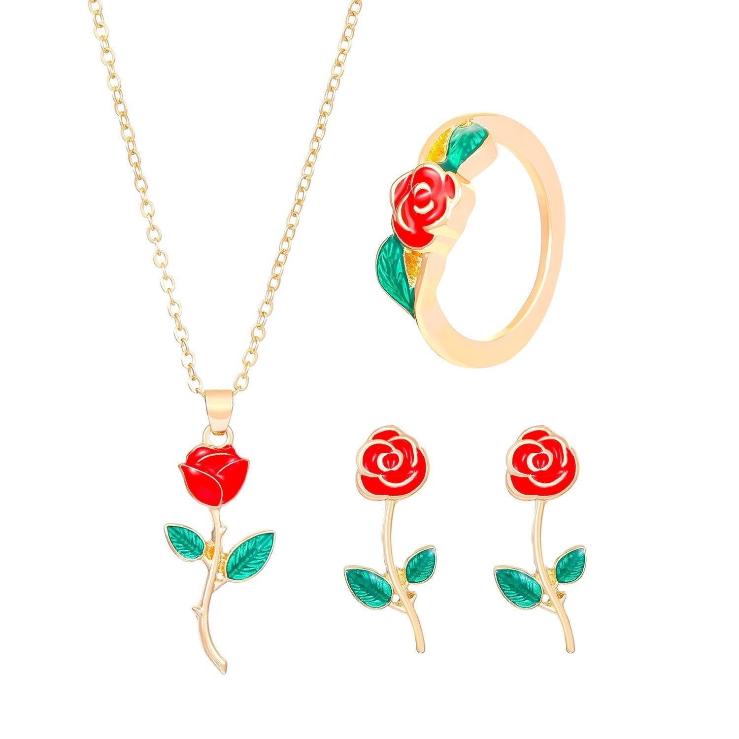 Fashionable and popular jewelry set, elegant diamond zircon necklace, earrings and ring combination set, bridal party accessories - Negative Apparel