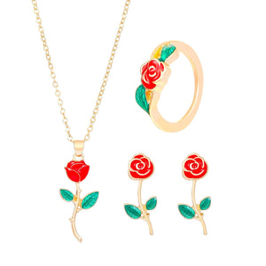 Fashionable and popular jewelry set, elegant diamond zircon necklace, earrings and ring combination set, bridal party accessories - Negative Apparel