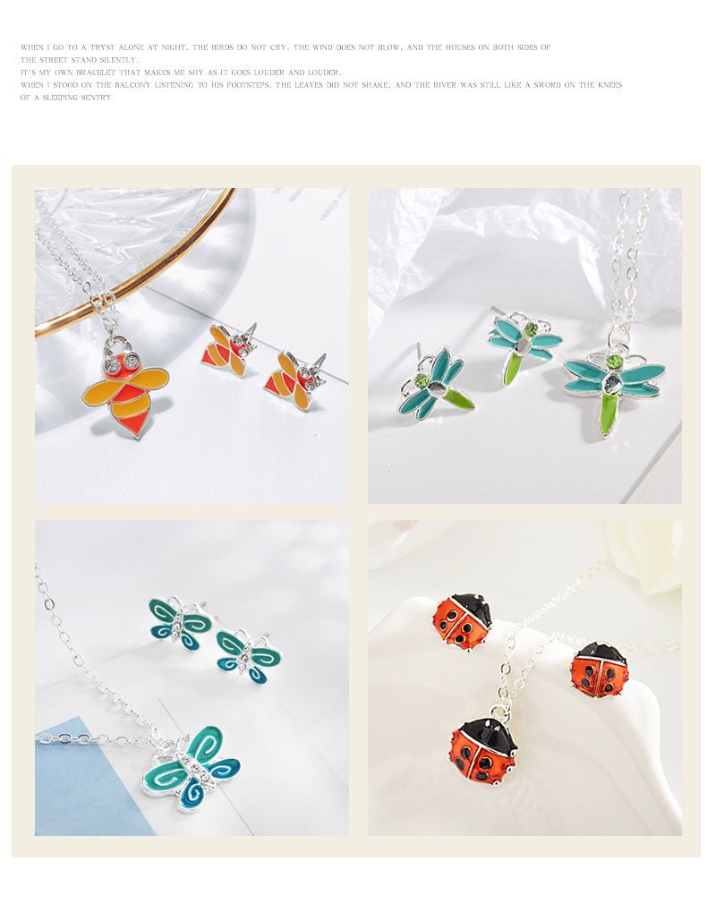 Fashionable and popular jewelry set, elegant diamond zircon necklace, earrings and ring combination set, bridal party accessories - Negative Apparel