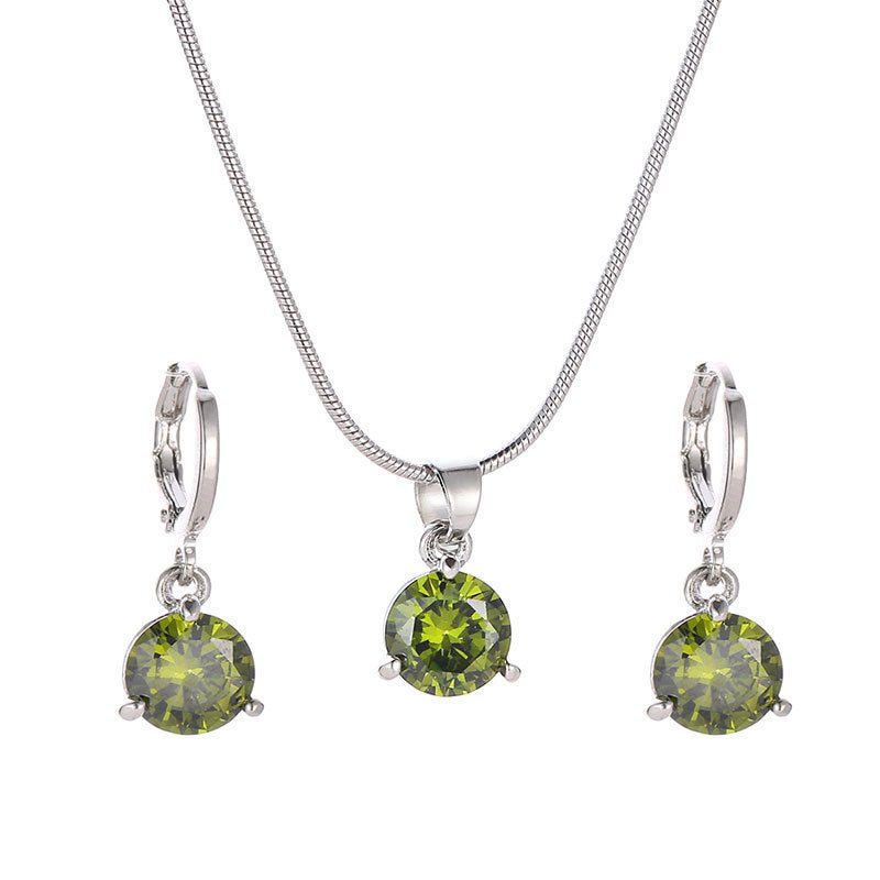 Fashionable and popular jewelry set, elegant diamond zircon necklace, earrings and ring combination set, bridal party accessories - Negative Apparel