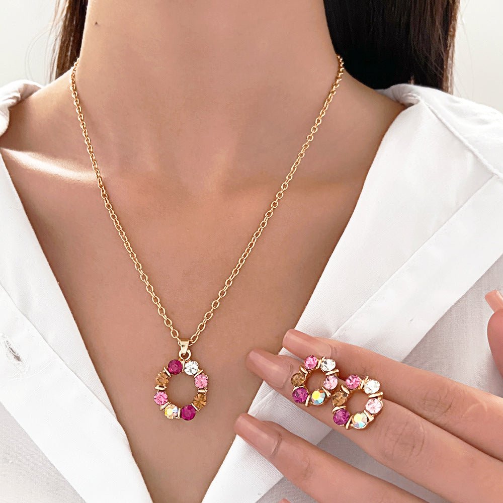 Fashionable and popular jewelry set, elegant diamond zircon necklace, earrings and ring combination set, bridal party accessories - Negative Apparel