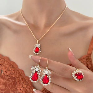 Fashionable and popular jewelry set, elegant diamond zircon necklace, earrings and ring combination set, bridal party accessories - Negative Apparel