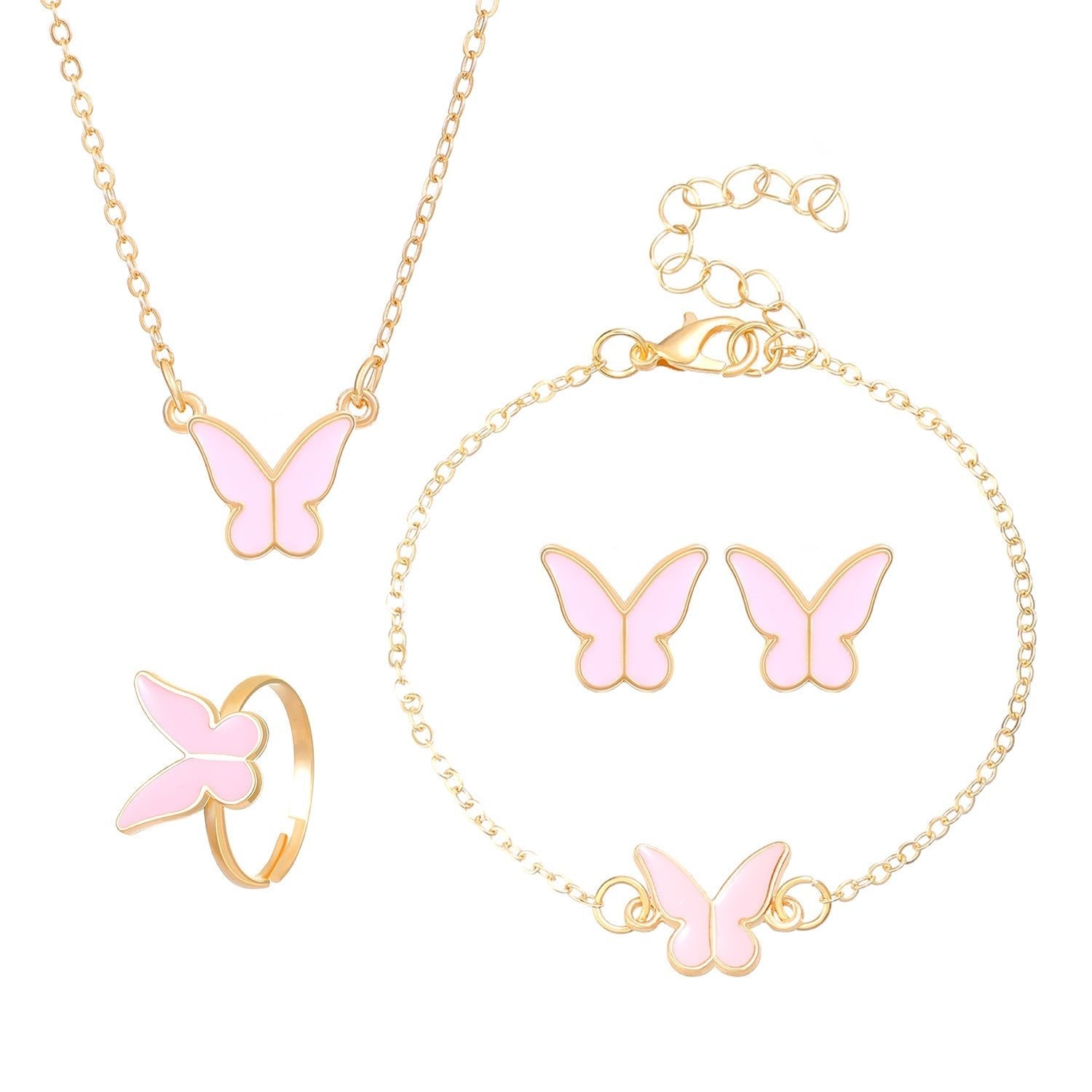 Fashionable and popular jewelry set, elegant diamond zircon necklace, earrings and ring combination set, bridal party accessories - Negative Apparel