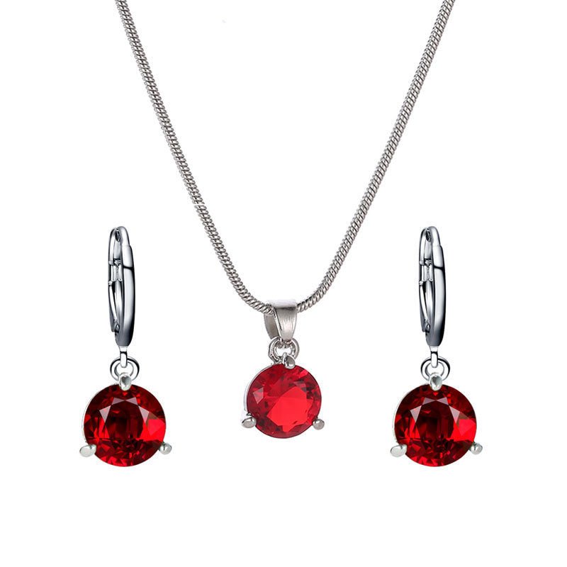 Fashionable and popular jewelry set, elegant diamond zircon necklace, earrings and ring combination set, bridal party accessories - Negative Apparel