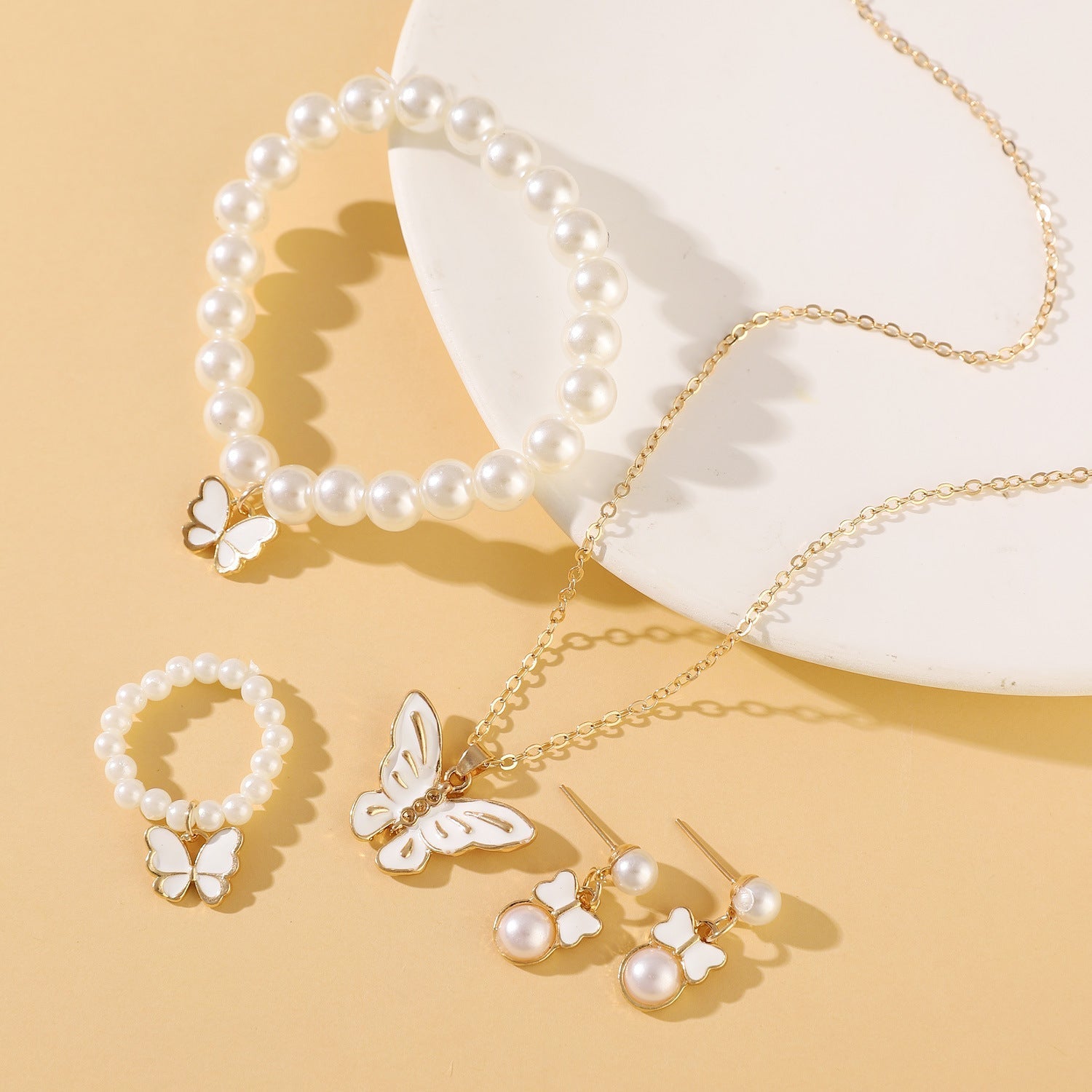 Fashionable and popular jewelry set, elegant diamond zircon necklace, earrings and ring combination set, bridal party accessories - Negative Apparel