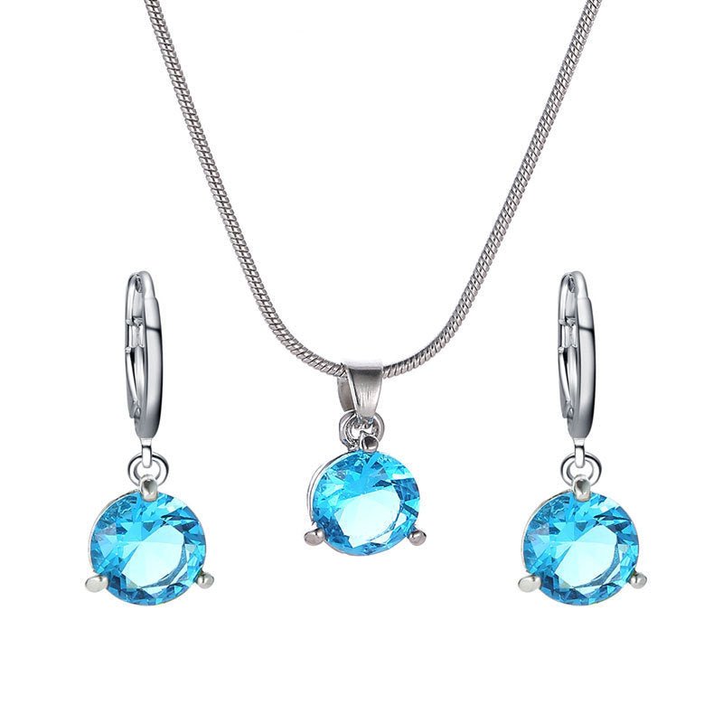 Fashionable and popular jewelry set, elegant diamond zircon necklace, earrings and ring combination set, bridal party accessories - Negative Apparel