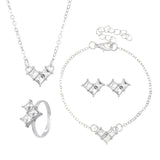Fashionable and popular jewelry set, elegant diamond zircon necklace, earrings and ring combination set, bridal party accessories - Negative Apparel