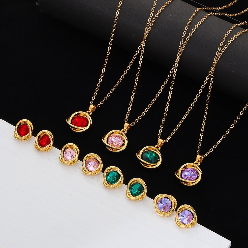 Fashionable and popular jewelry set, elegant diamond zircon necklace, earrings and ring combination set, bridal party accessories - Negative Apparel