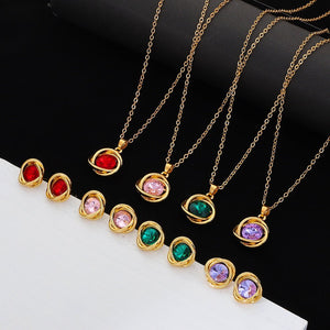 Fashionable and popular jewelry set, elegant diamond zircon necklace, earrings and ring combination set, bridal party accessories - Negative Apparel