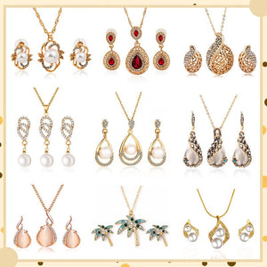 Fashionable and popular jewelry set, elegant diamond zircon necklace, earrings and ring combination set, bridal party accessories - Negative Apparel