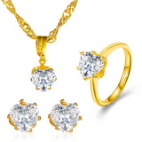 Fashionable and popular jewelry set, elegant diamond zircon necklace, earrings and ring combination set, bridal party accessories - Negative Apparel