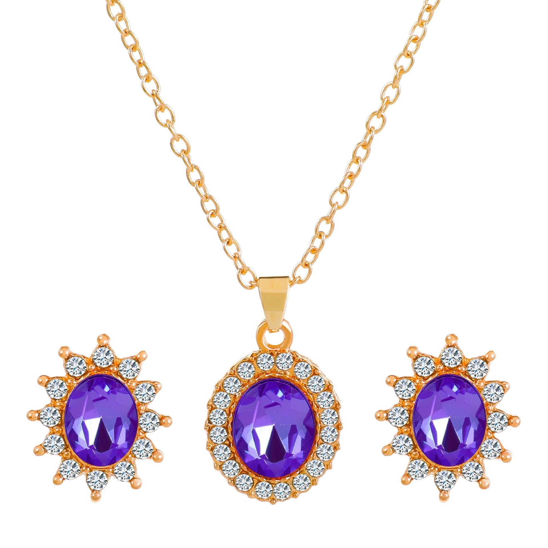 Fashionable and popular jewelry set, elegant diamond zircon necklace, earrings and ring combination set, bridal party accessories - Negative Apparel